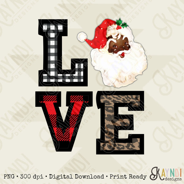 Love Santa African Black Leopard Gingham Buffalo Check Christmas Sublimation Design Craft PNG Digital Download Printable DTG