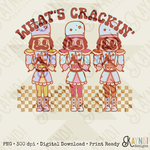 What's Cracking Nutcrackers Sublimation Design PNG Digital Download Printable Checker 90s Retro Groovy Christmas Pastel Pink Winter Xmas
