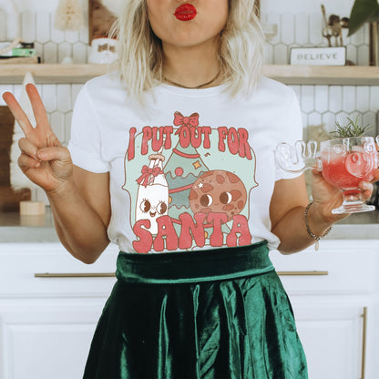 I Put Out For Santa Milk and Cookies Sublimation Design PNG Digital Download Printable Christmas Adult Humor Retro Groovy Characters Tree