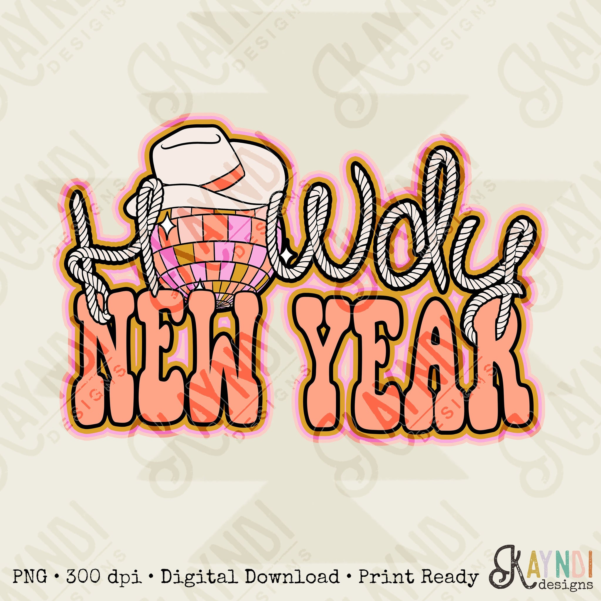 Howdy New Year Sublimation Design PNG Digital Download Printable Happy New Year Country Disco Ball Cowgirl Hat Retro Western Southern 2023