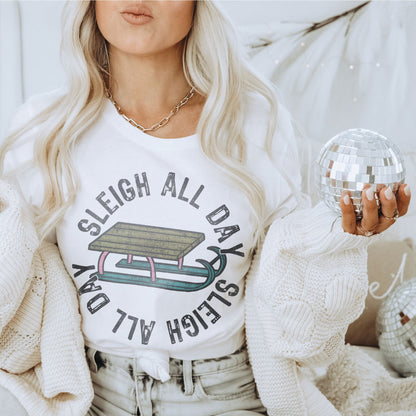 Sleigh All Day Pink Sublimation Design PNG Digital Download Printable Christmas Sled Vintage Kids Winter Santa Snow Sledding Snow Day