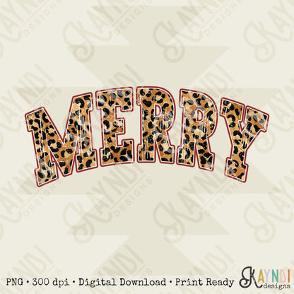 Merry Sublimation Design PNG Digital Download Printable Christmas Leopard Cheetah College Merry Christmas Winter Mama Holly Jolly Retro