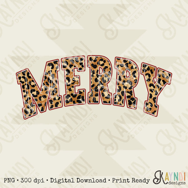 Merry Sublimation Design PNG Digital Download Printable Christmas Leopard Cheetah College Merry Christmas Winter Mama Holly Jolly Retro