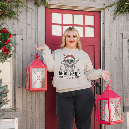 Dead Inside But Its Christmas Skull Sublimation Design PNG Digital Download Printable Skeleton Santa Hat Candy Canes Dark Humor Grunge