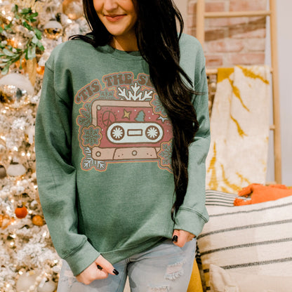 Tis the Season Sublimation Design PNG Digital Download Printable Retro Groovy Vintage Christmas Music 70s 90s Snowflake Winter Cassette Tape