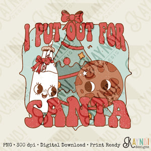 I Put Out For Santa Milk and Cookies Sublimation Design PNG Digital Download Printable Christmas Adult Humor Retro Groovy Characters Tree