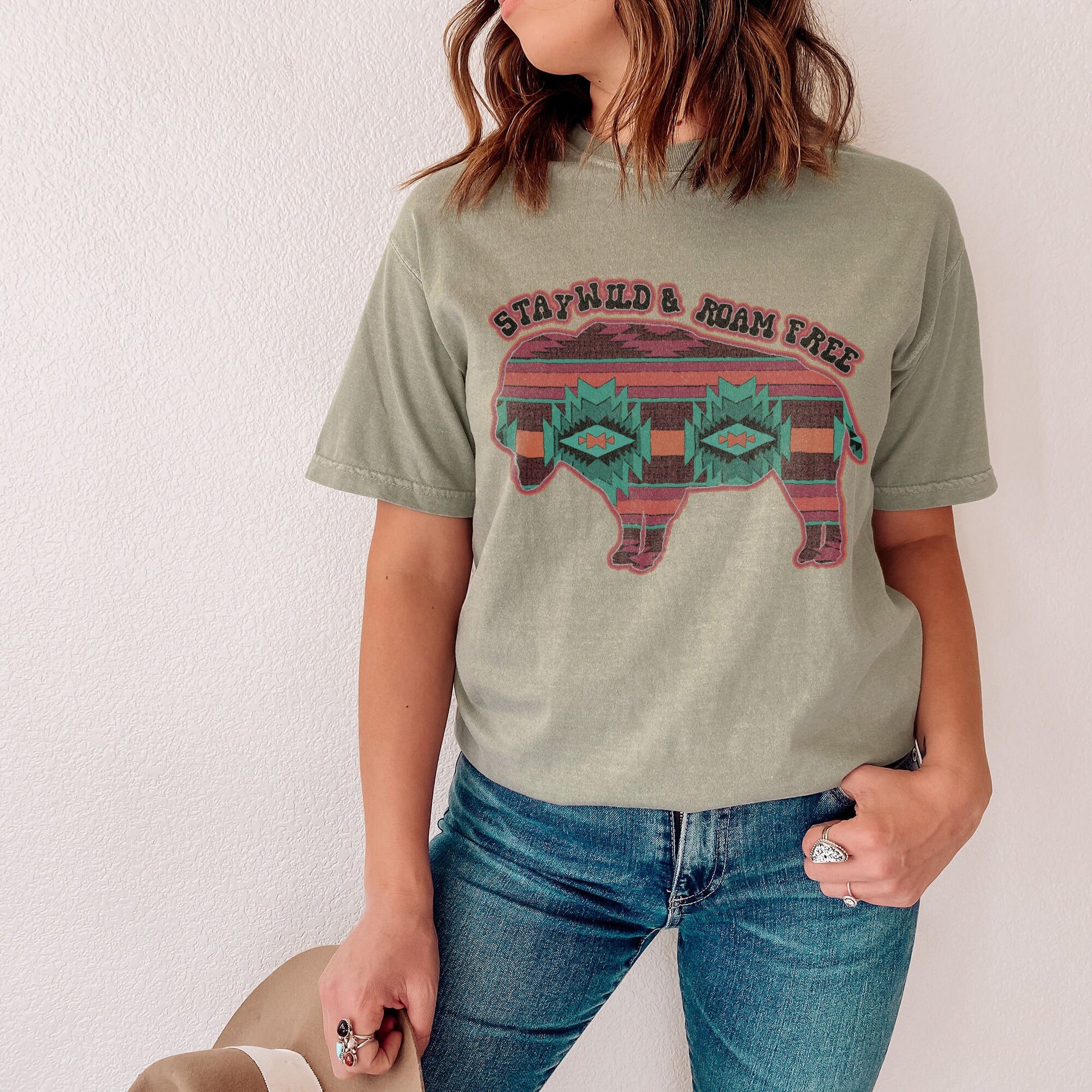 Stay Wild & Roam Free Buffalo Sublimation Design PNG Digital Download Printable Aztec Tribal Western Country Cowboy Rodeo Wanderlust
