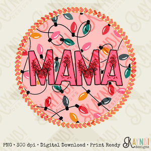 Mama Christmas Lights Sublimation Design PNG Digital Download Printable Leopard Mothers Mini Matching Winter Pink Mom Momma Bright