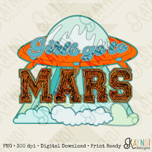 Boys go to Mars Sublimation Design PNG Digital Download Printable Retro Groovy Alien UFO Spaceship Girl Kids Girly Cute Children's School