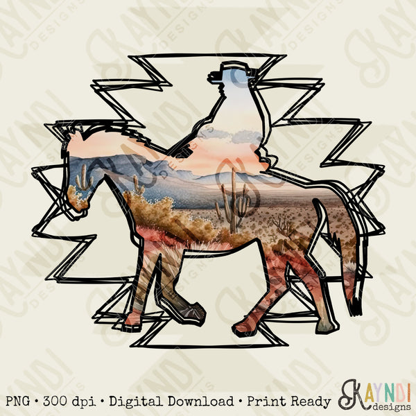 Aztec Desert Cowboy | Sublimation Design PNG Digital Download Printable | Western Southwest Cowgirl Rodeo Rancher Cactus Horse Wild West