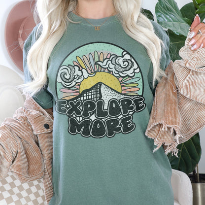 Explore More | Sublimation Design PNG Digital Download Printable | Summer Vacation Travel Explore Adventurer Wanderlust Mountains Groovy