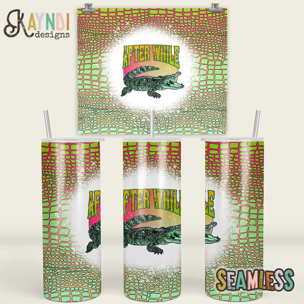 After While Crocodile Seamless Seamless Tumbler Sublimation Design PNG Digital Download Retro Southern Louisiana Alligator Summer Country