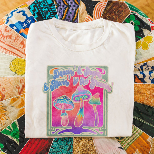 Dancing' and Singin' and Mocin' to the Groovin' | Retro Hippie Mushrooms Sublimation Design PNG Digital Download Printable