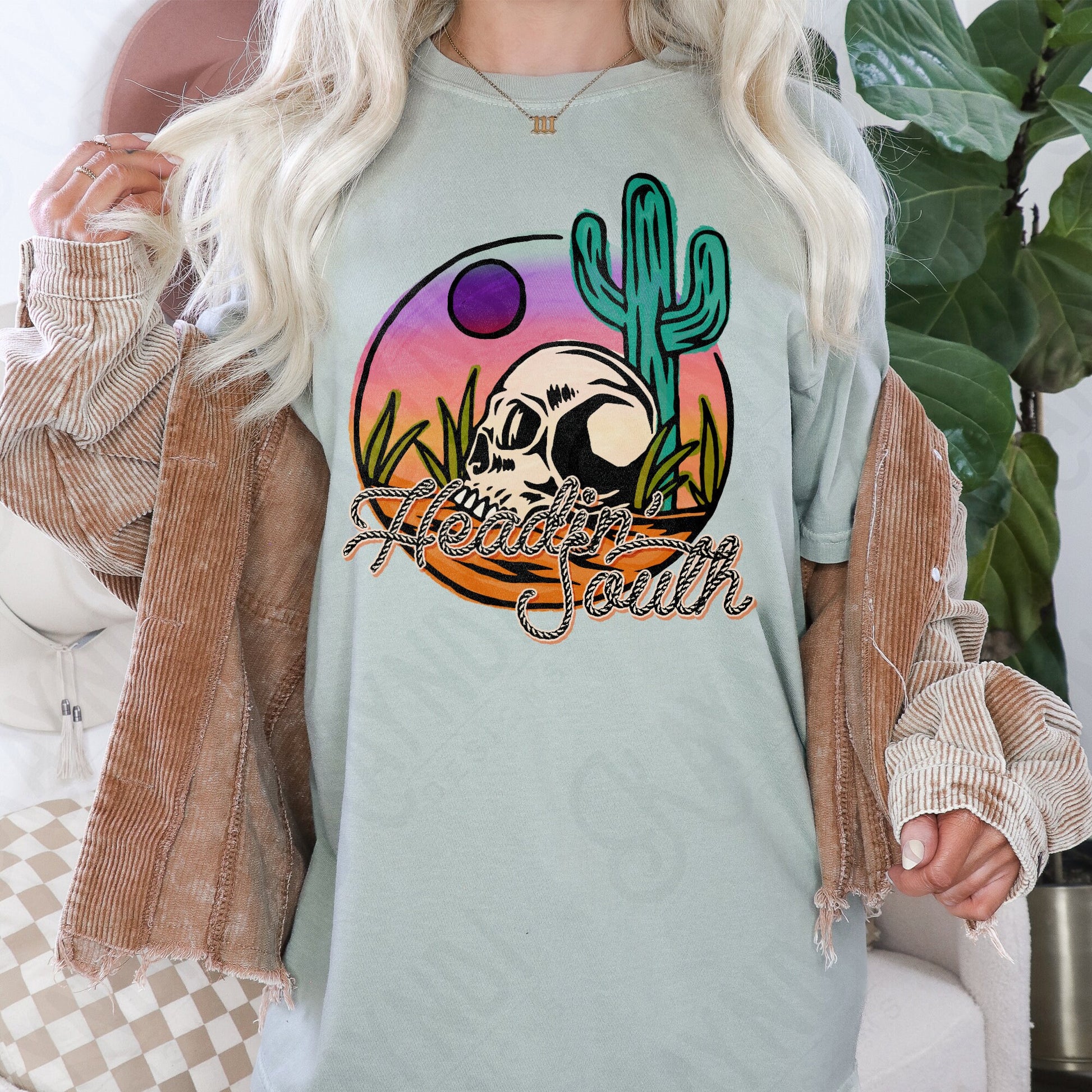 Heading South | Western Desert Skull Sublimation Design PNG Digital Download Printable