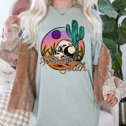 Heading South | Western Desert Skull Sublimation Design PNG Digital Download Printable