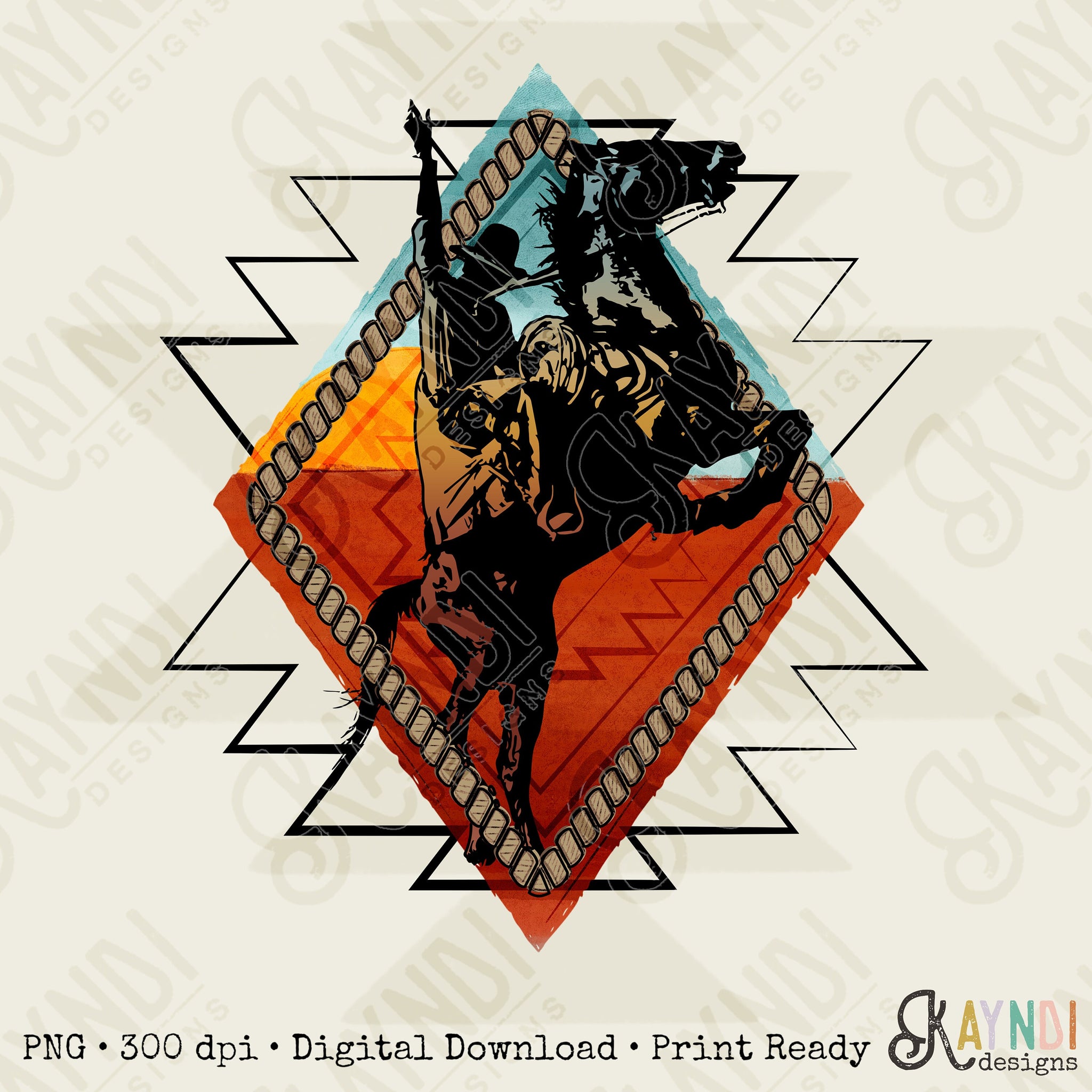 Aztec Desert Cowboy Sunset | Sublimation Design PNG Digital Download Printable | Western Southwest Cowgirl Rodeo Cactus Horse Wild West