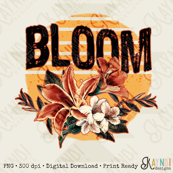 Bloom Sublimation Design PNG Digital Download Printable Retro Boho Floral Sun Spring Summer Flower Trendy Country