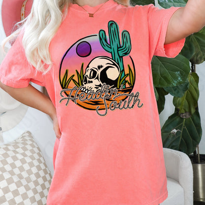 Heading South | Western Desert Skull Sublimation Design PNG Digital Download Printable