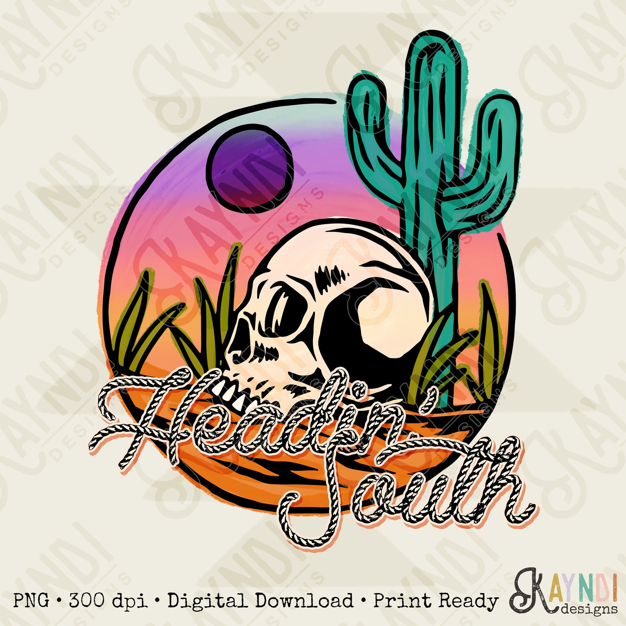 Heading South | Western Desert Skull Sublimation Design PNG Digital Download Printable