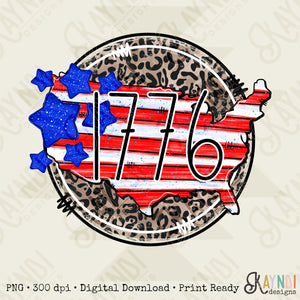 America USA Doodle Sublimation Design PNG Digital Download Printable Leopard Cheetah 1776 Patriotic Independence Day 4th of July Stars