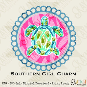 Southern Girl Charm Turtle Sublimation Design PNG Digital Download Printable Southern Preppy Beach Summer Girly Prep Preppy SeaTurtle Pink