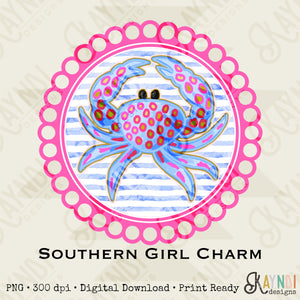 Southern Girl Charm Crab Sublimation Design PNG Digital Download Printable Southern Preppy Beach Summer Girly Prep Preppy Pink Blue