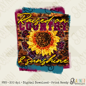 Raised on Country & Sunshine Sunflower Leopard Windmill Sublimation Design PNG Digital Download Western Rustic Southern Farm Girl Printable