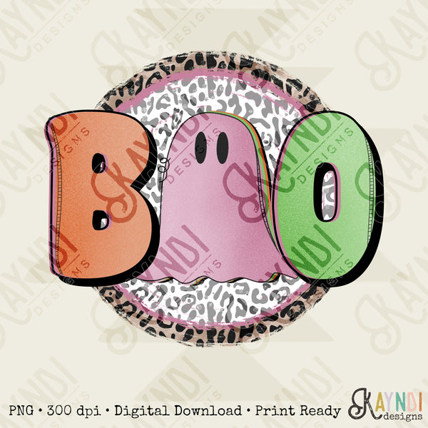 Boo Cute Doodle Ghost Sublimation Design PNG Digital Download Printable Leopard Cheetah Fall Halloween Autumn Favorite Season