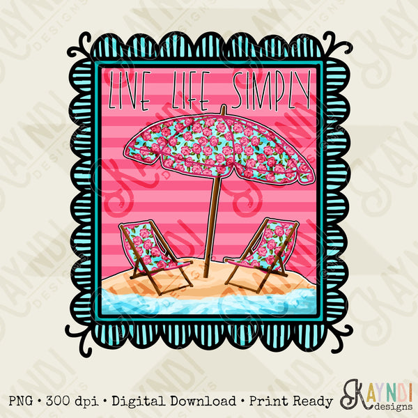 Southern Girl Charm Live Life Simply Beach Umbrellas Sublimation Design PNG Digital Download Printable Southern Prep Preppy Girly Beach