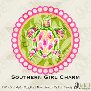 Southern Girl Charm Turtle Sublimation Design PNG Digital Download Printable Southern Preppy Beach Summer Girly Prep Preppy Sea Turtle Green