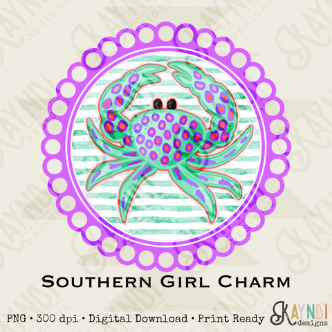 Southern Girl Charm Crab Sublimation Design PNG Digital Download Printable Southern Preppy Beach Summer Girly Prep Preppy Purple Teal