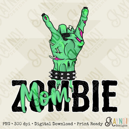 Mombie Zombie Sublimation Design PNG Digital Download Printable Rock Hand Mom Mama Momma Halloween Ghoul Witch Spooky Season Fall