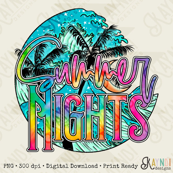 Summer Nights Sublimation Design PNG Digital Download Printable