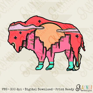 Desert Buffalo Sublimation Design PNG Digital Download Printable