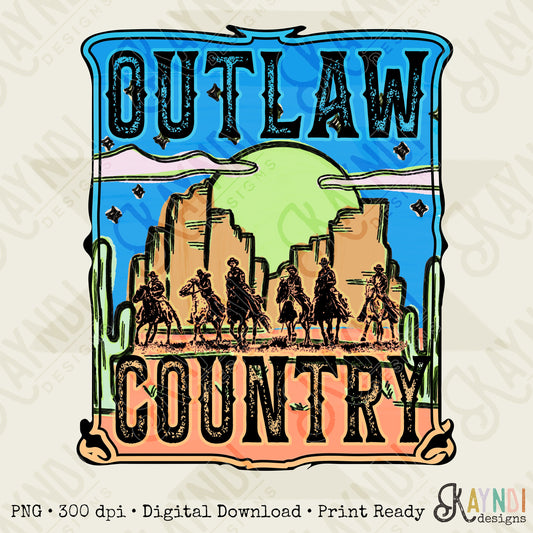 Outlaw Country Sublimation Design PNG Digital Download Printable