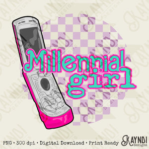 Millennial Girl Sublimation Design PNG Digital Download Printable 90s Y2K Flip Phone Retro Mama Momma 2000s Checker 1990s