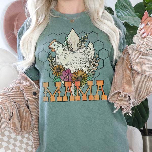 Mama Hen Sublimation Design PNG Digital Download Printable Chicken Wire Floral Country Chick Mother Southern Farm Small Town