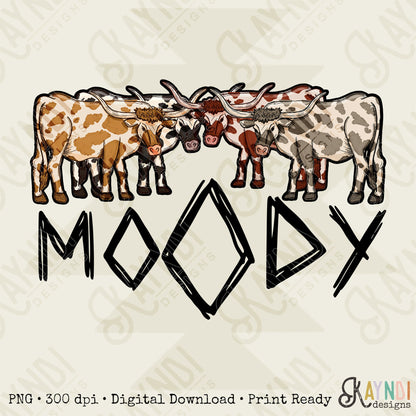 Moody Cows Sublimation Design PNG Digital Download Printable Cute Bulls Cow Print Doodle Cattle Bull Horns Texas Longhorns Calf Kids