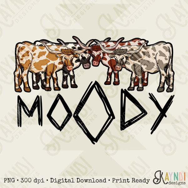 Moody Cows Sublimation Design PNG Digital Download Printable Cute Bulls Cow Print Doodle Cattle Bull Horns Texas Longhorns Calf Kids