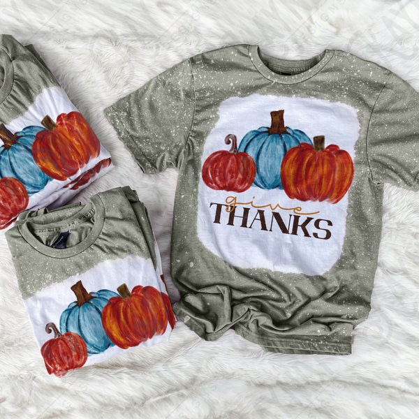Give Thanks Sublimation Design PNG Digital Download Printable Fall Autumn Watercolor Pumpkins Teal Thanksgiving Harvest Pumpkin Patch