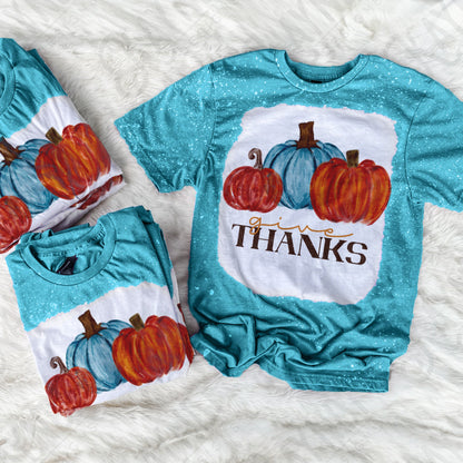Give Thanks Sublimation Design PNG Digital Download Printable Fall Autumn Watercolor Pumpkins Teal Thanksgiving Harvest Pumpkin Patch