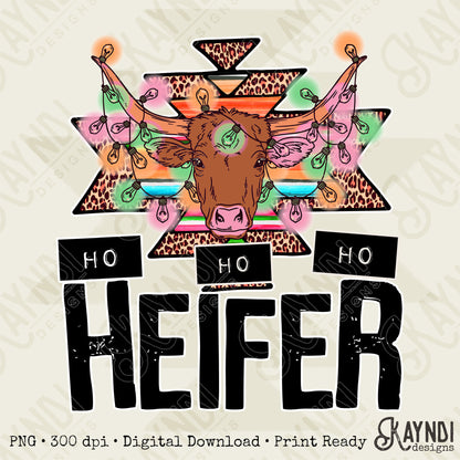Ho Ho Ho Heifer Sublimation Design PNG Digital Download Printable Western Christmas