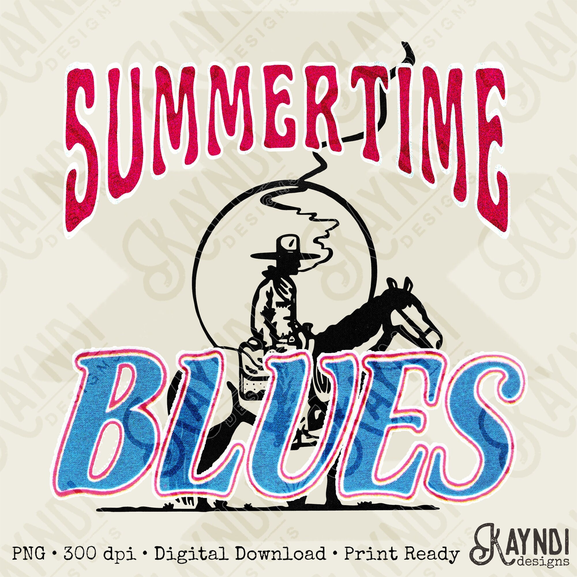 Summertime Blues Sublimation Design PNG Digital Download Printable Western Desert Cowboy Smoking Country Rodeo Blue Collar Southern