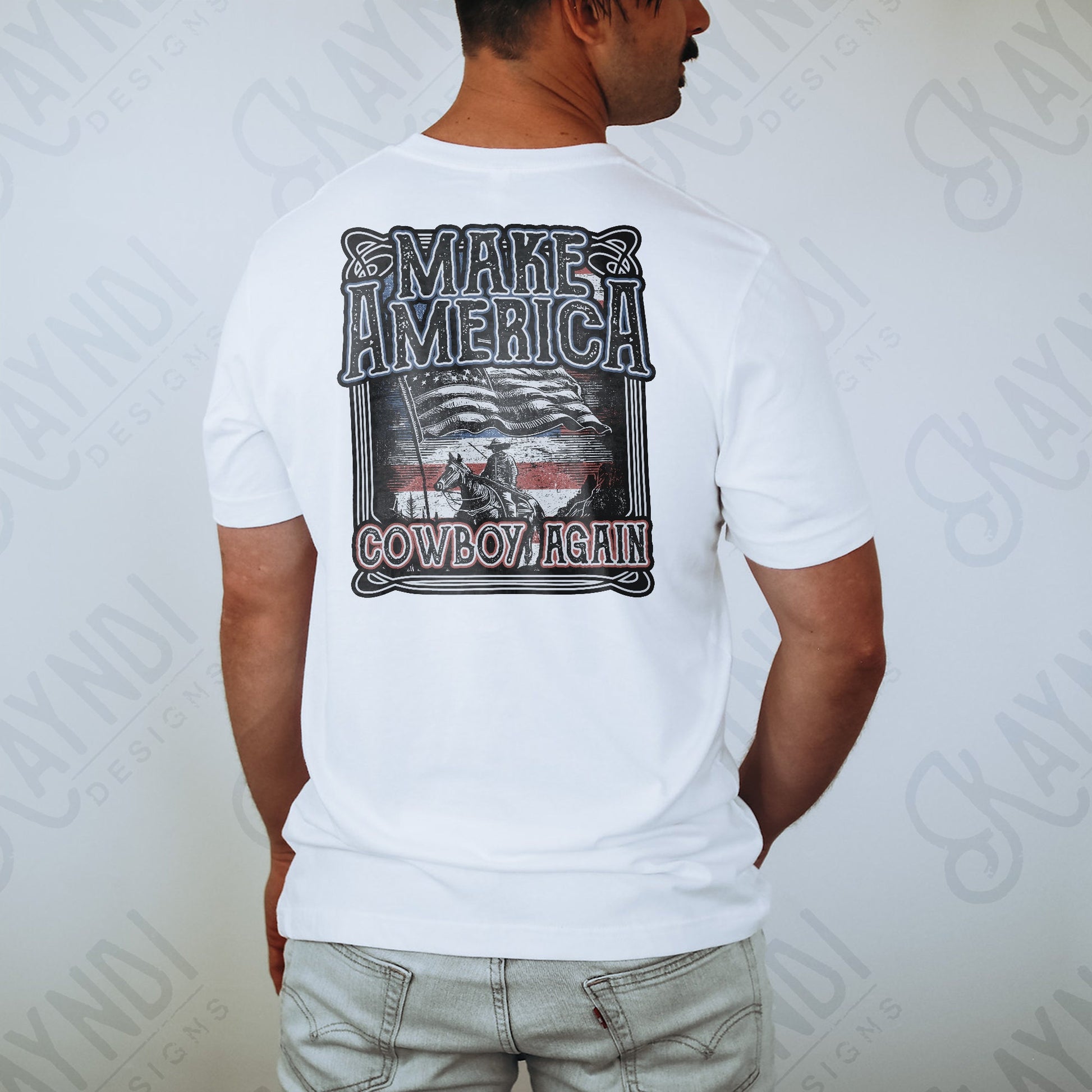 Make America Cowboy Again Sublimation Design PNG Digital Download Printable Southern Country Blue Collar Western Mens Guys Patriot Flag 2A