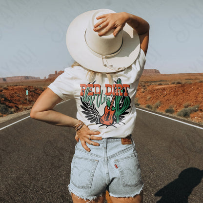 Red Dirt Darlin Sublimation Design PNG Digital Download Printable Texas Oklahoma Outlaw Country Western Southern Rock Guitar Wings Cactus
