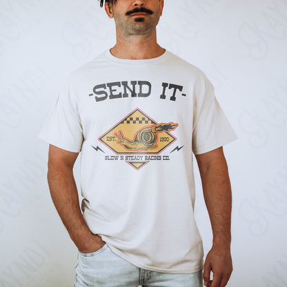 Send It Slow and Steady Racing Co Sublimation Design PNG Digital Download Printable Mens Guys Motocross Supercross Race Car Mechanic Retro