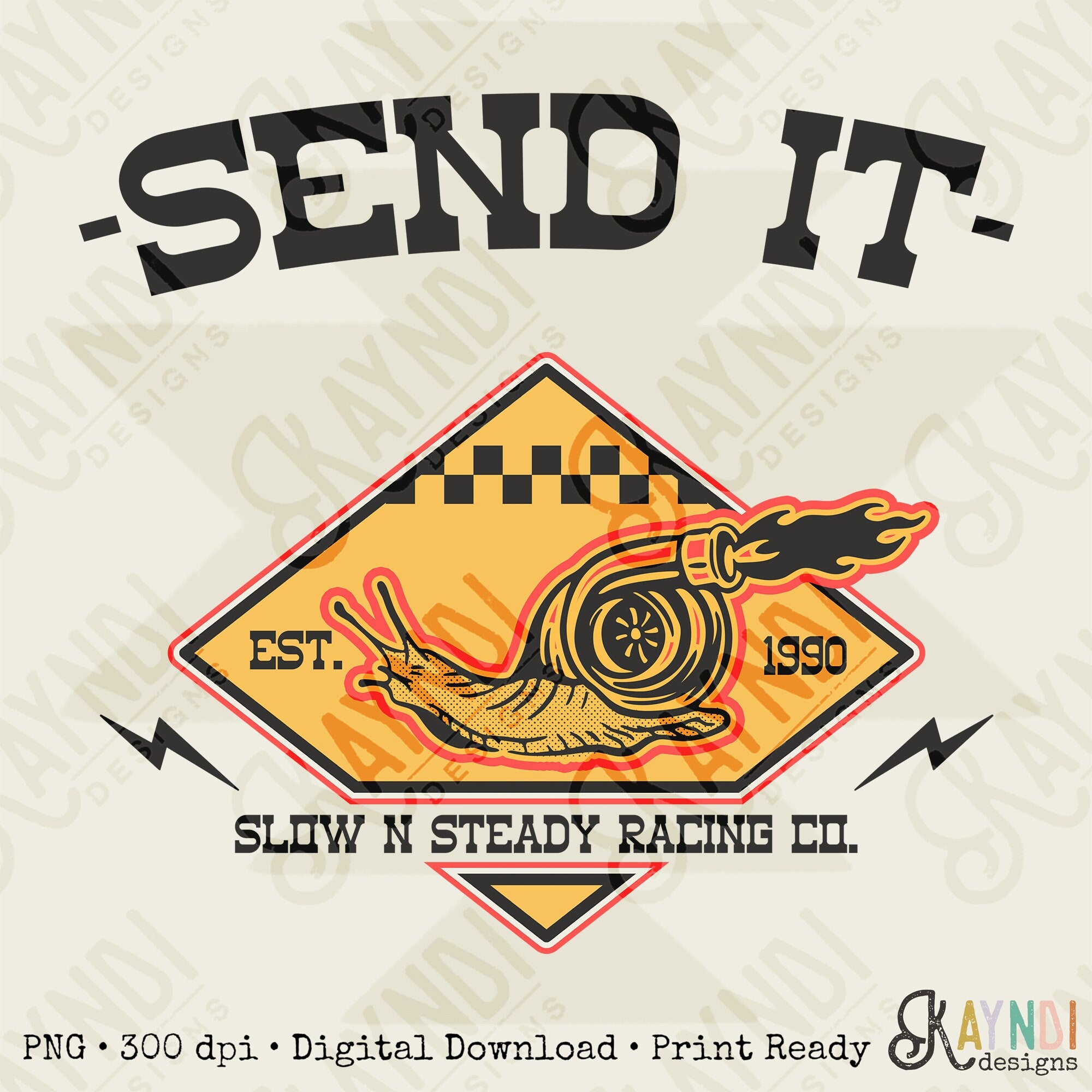 Send It Slow and Steady Racing Co Sublimation Design PNG Digital Download Printable Mens Guys Motocross Supercross Race Car Mechanic Retro