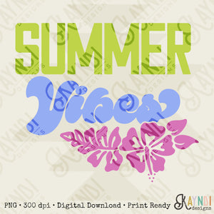Summer Vibes Sublimation Design PNG Digital Download Printable Hawaii 90s Retro Flower Y2K Vacay Beach Lake Tropical Summertime Sunshine