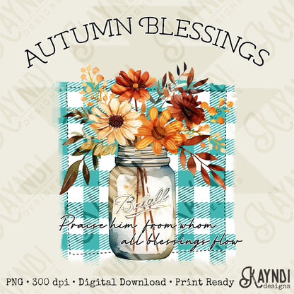 Autumn Blessing Sublimation Design PNG Digital Download Printable Canning Mason Jar Fall Flower Christian Faith Religious Fall Harvest