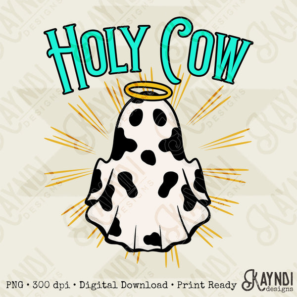 Holy Cow Sublimation Design PNG Digital Download Printable Cow Ghost Halloween Christian Fall Angel Holy Ghost Religious Cow Print